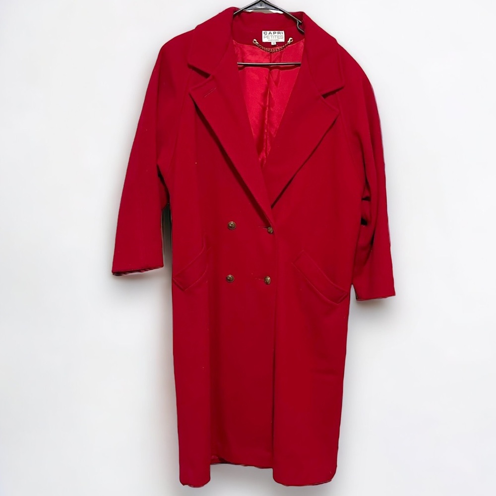Vintage CAPRI Wool Full Length Coat Womens Sz 12 Red Gold Buttons